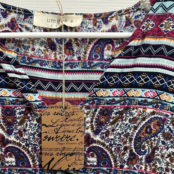 Umgee Cream Floral Boho Dress with Multicolor Accents - Picture 2 of 4